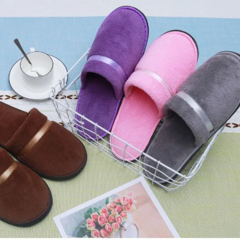 1 Pair Coral Fleece Men Women Cheap Hotel Slippers Thick Soft Bottom Home Slippers Warm Platform Slippers Travel SPA Slipper