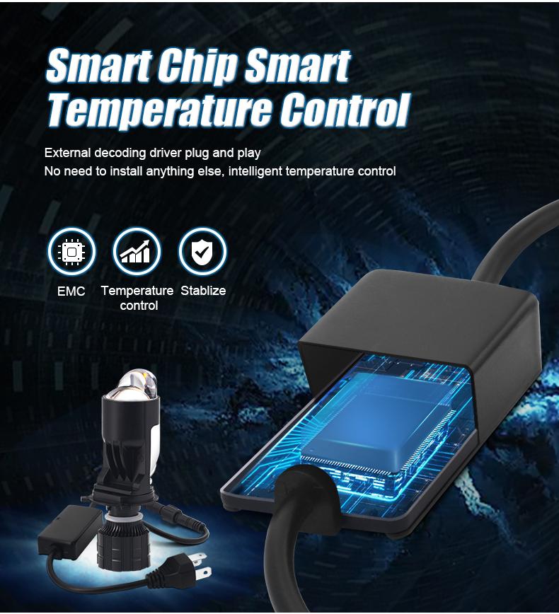 Product Introduction of H4 Bi LED Lenses Projector Headlight 6000K Dual Projector Lens Auto Bulbs 160W High Low Beam Car Motorcycle lamps With Turbo Fan 18