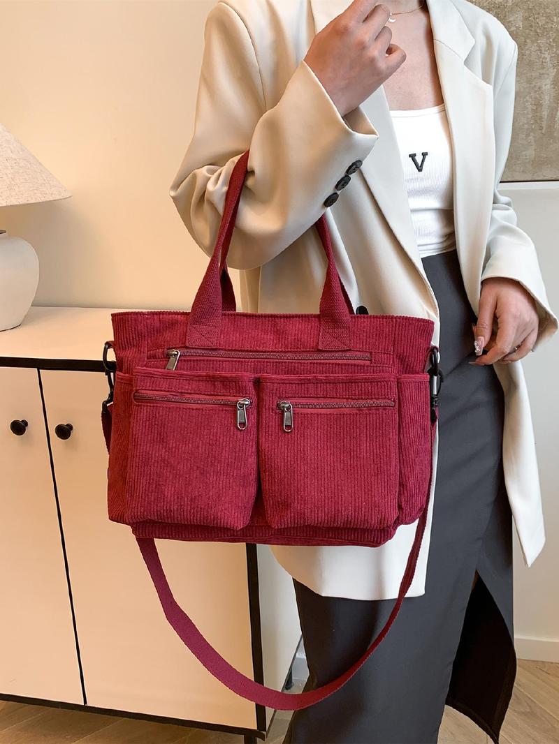 Product Introduction of Women's Ditsy Floral/Strawberry Pattern Tote Bag, Fashionable Multi-pocket Shoulder Bag for Daily Used, Casual Trendy Versatile High-quality Daily Commuting Bag 7