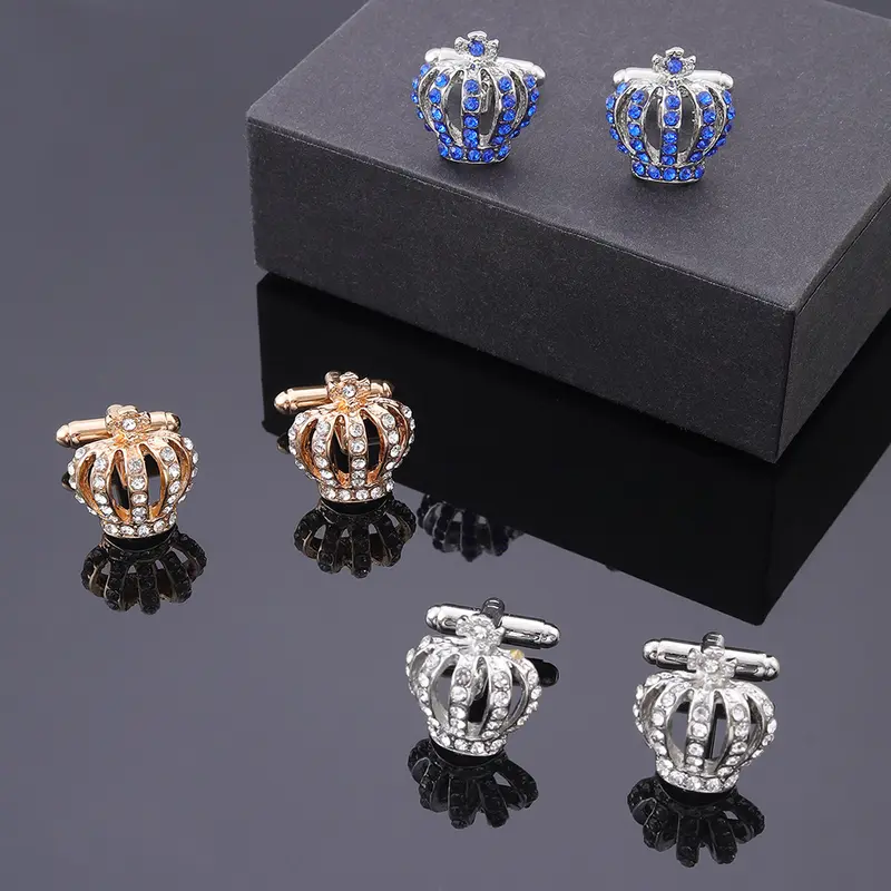 Khuy Măng Sét Vương Miện Kim Loại, Thời Trang Và Thanh Lịch, Dành Cho Nữ, Kim Cương Đầy Đủ, Chất Liệu Vải Lanh Pháp, Hoàn Hảo Cho Trang Phục Quý Cô 0