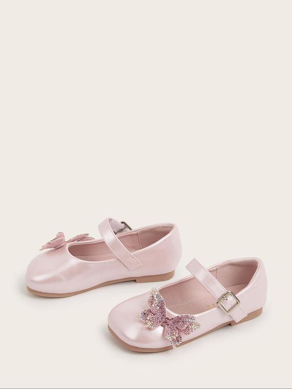 Girl's Cute Butterfly Design Flat Shoes, 2024 New Style Elegant Solid Color Mary Jane Flats for Party, Daily Wear, Kids Shoes for All Seasons 8