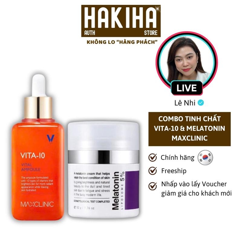  Combo Tinh Chất Vita-10 Vital Ampoule 100ml & Kem Dưỡng Melatonin 50g Maxclinic 