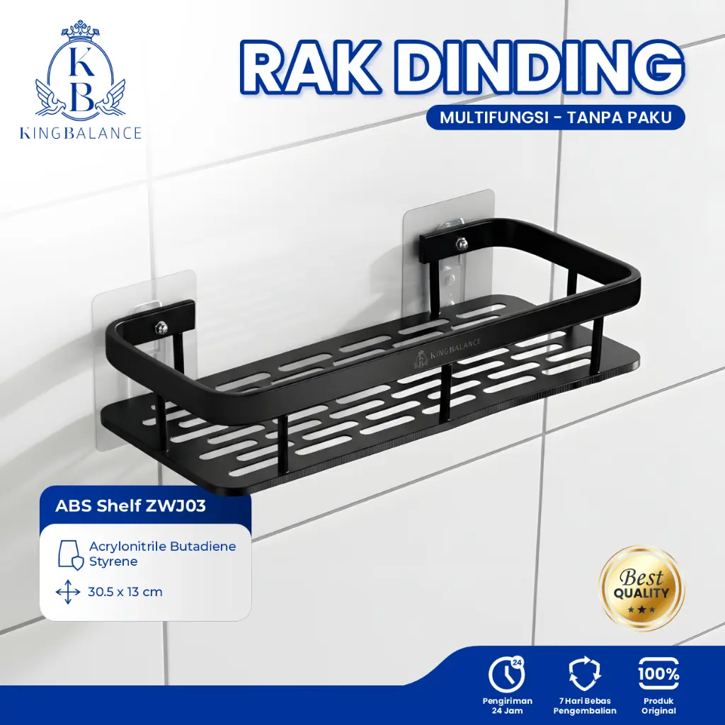King Balance Rak Dinding Tempel Serbaguna ZWJ03 ABS Multifungsi Tanpa Bor Anti Karat Minimalis Hitam 30.5x13 cm