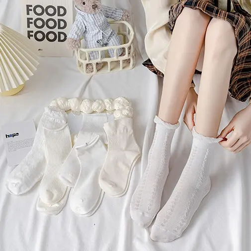 Tất cổ cao, vớ cổ cao nữ trắng vải cotton M08 1