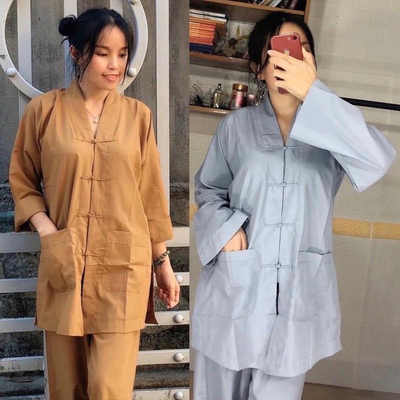 Quần Áo Phật tử - bộ la hán truyền thống áo lam pháp phục đi chùa nam nữ đi viếng chùa loại 1 kate mát mịn