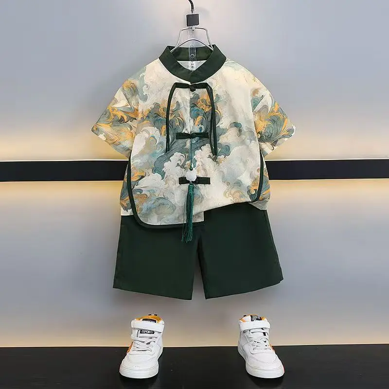 Hanfu Bé Trai, ngắn Tay Mùa hè, Váy Tang Trẻ Em, Phong Cách Dân Tộc, Trang Phục Mỏng Cổ Trang, Thời Trang Mới Cho Năm 2024