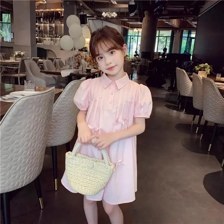 3-14 Tuổi Mùa Hè Bé Gái Đầm Trẻ Em Vừa Lớn Thời Trang Trẻ Em Puff Tay Áo Sơ Mi Đầm Bé Gái Nơ Ngọt Ngào Đầm Công Chúa 6