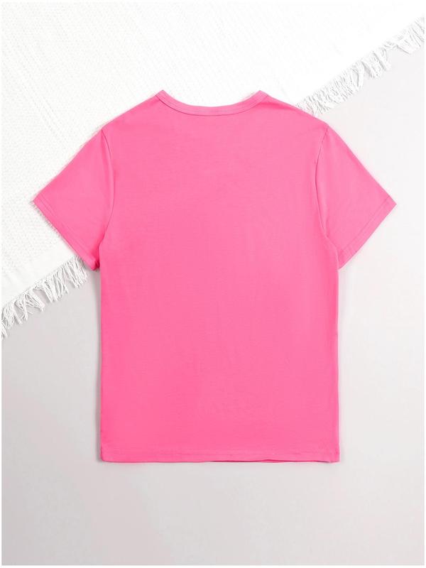 Teen Girl's Cat & Letter Print Drop Shoulder Tee, Casual Short Sleeve Round Neck T-Shirt for Summer, Teen Girl's Top for Daily Wear 5