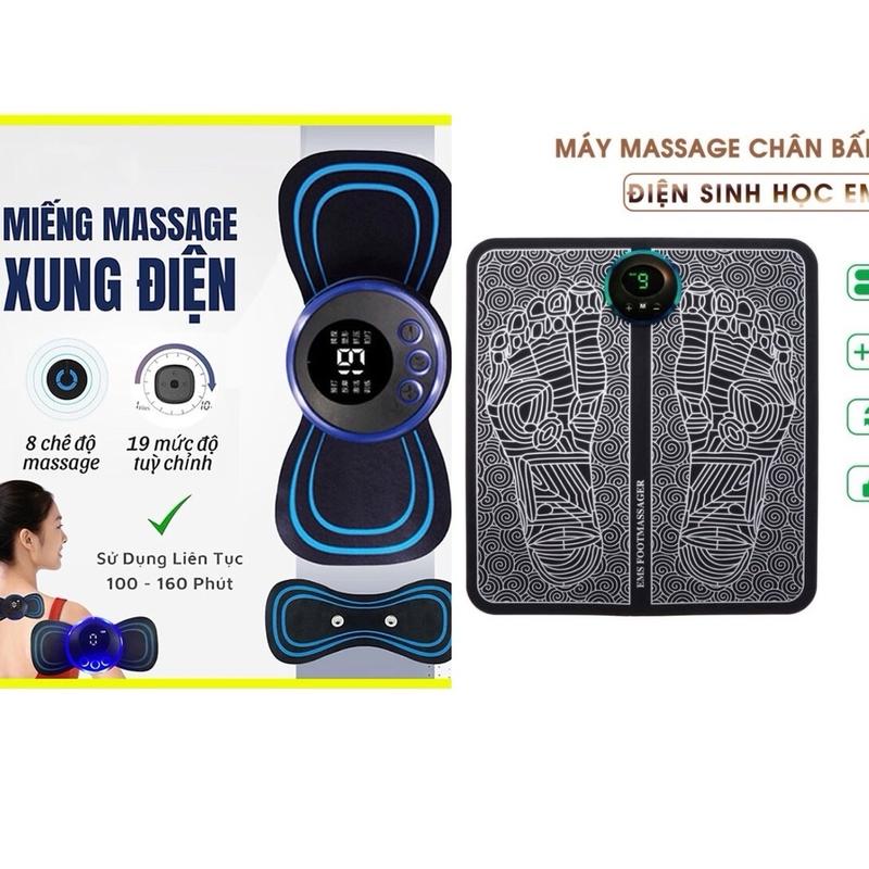  Combo 2 Máy Masssage Xung Điện Mini + Thảm Massage Chân Thư Giãn Toàn Thân thảm mát xa chân gai 