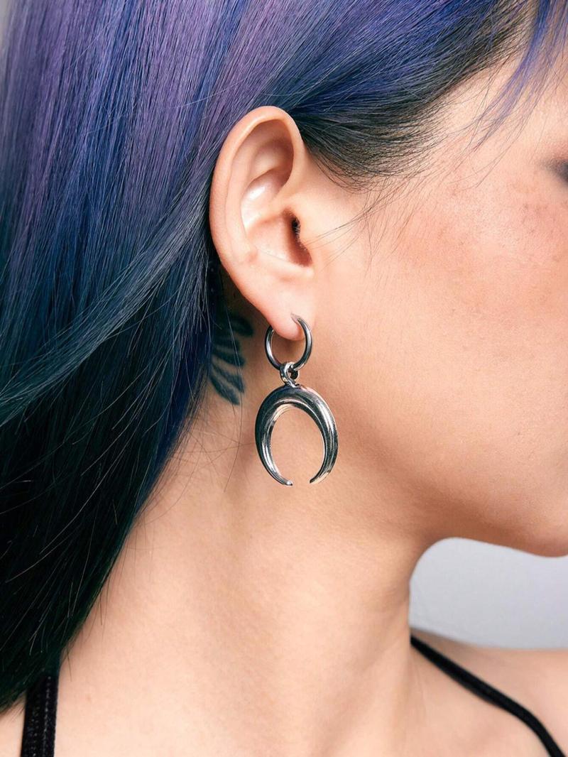 Product Introduction of Moon Shaped Dangle Earrings, Punk Exaggerated Silver Horn Earrings, Fashion Ear Jewelry for Party, Daily Clothing Decor, Trendy All-match & Exquisite Jewelry for Gift 2