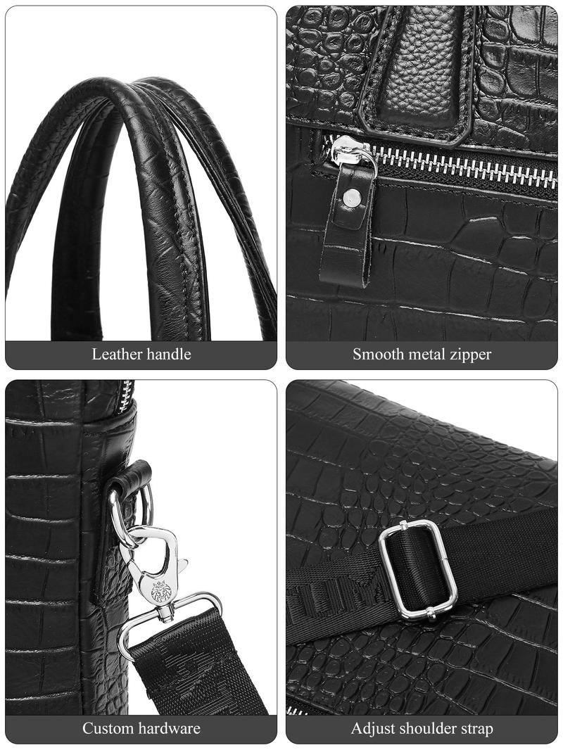 Product Introduction of Men's Business Crocodile Embossed Briefcase, Fashionable Solid Color Zipper Laptop Bag for Work & Daily Used, Casual Trendy Versatile High-quality Daily Commuting Bag 4