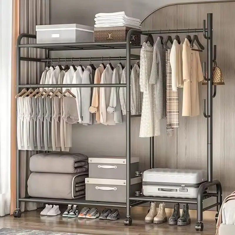Hanger Floor-Mounted Bedroom Hanger Coat Rack Indoor Home Clothes Storage Rack Household Multi-Functional Storage Rack Organiser Hanging Hangable