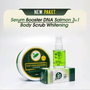PAKETAN SERUM BOOSTER DNA SALMON 3 IN 1 DAN BODY SCRUB WHITENING Pencerah