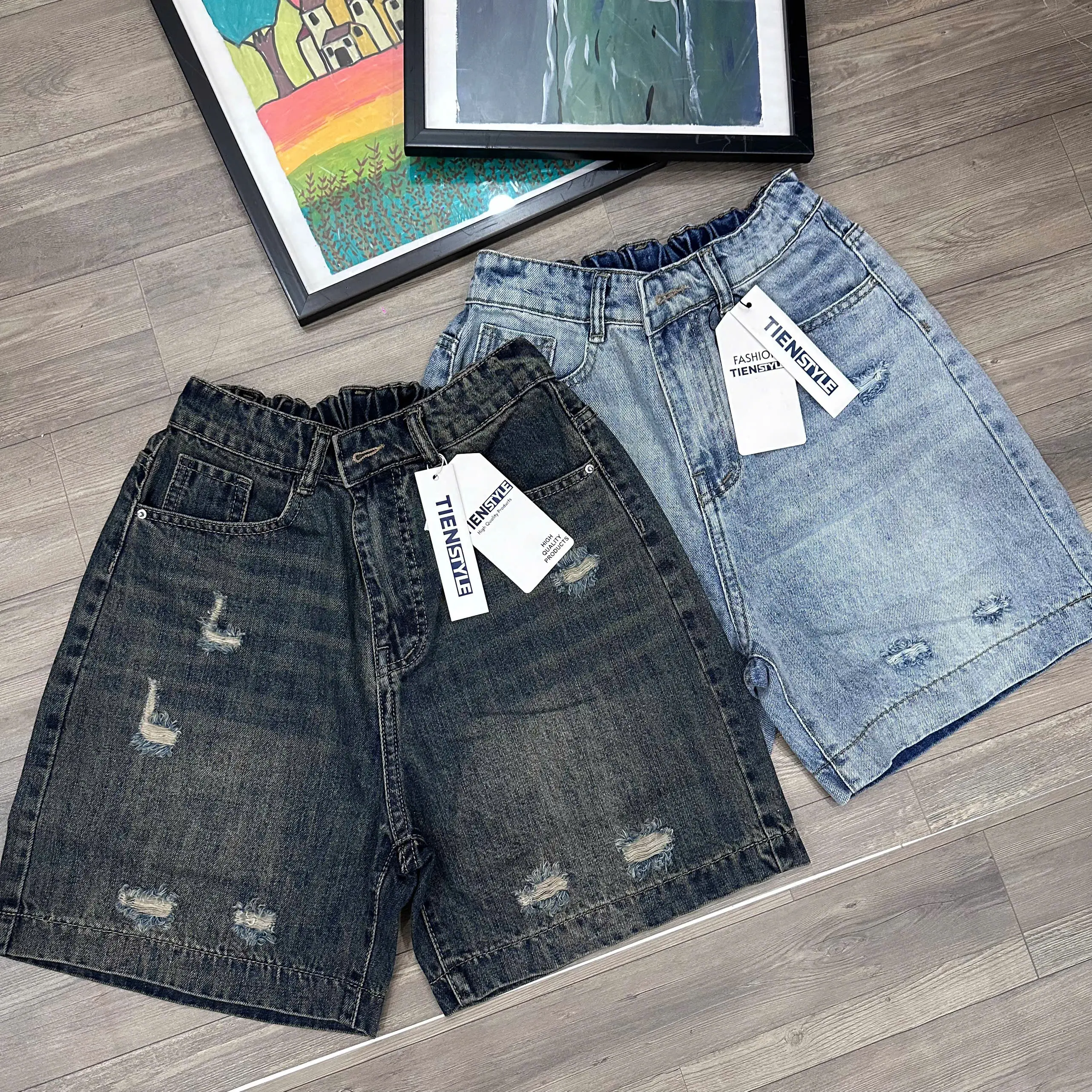 Quần Jean Ngố Nữ Lưng Chun Cào Rách Có Túi Bigsize 80kg - Vải jean QC cotton không giãn, dày dặn, chất vải mềm mịn