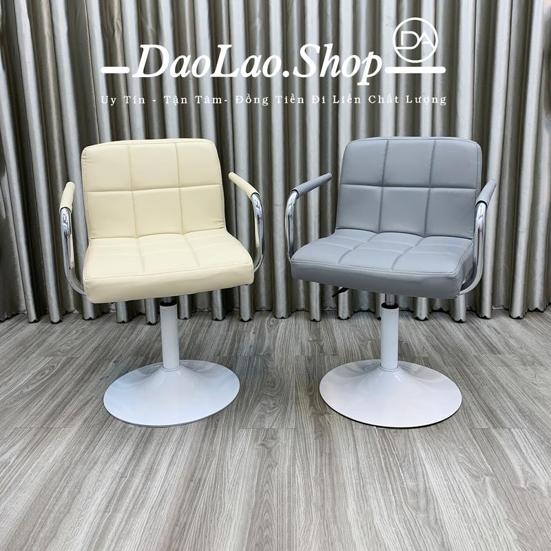  Ghế Quầy Bar Ghế Make Up Ghế Spa Ghế Xoay Bọc Da Cao Cấp Tùy Chỉnh Chiều Cao Từ 40cm đến 52cm  Hàng Có Sẵn  - Make Da Vịn Tay Inox Chân Đĩa Trắng Thấp DLS 