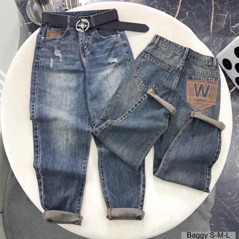 JEANS (203) QUẦN JEANS BAGGY CẠP LƯNG CAO MẶT TRƯỚC PHỐI RÁCH XƯỚC CHẤT JEANS COTTON MỀM MỊN JEANS QC CAO CẤP NỮ 2