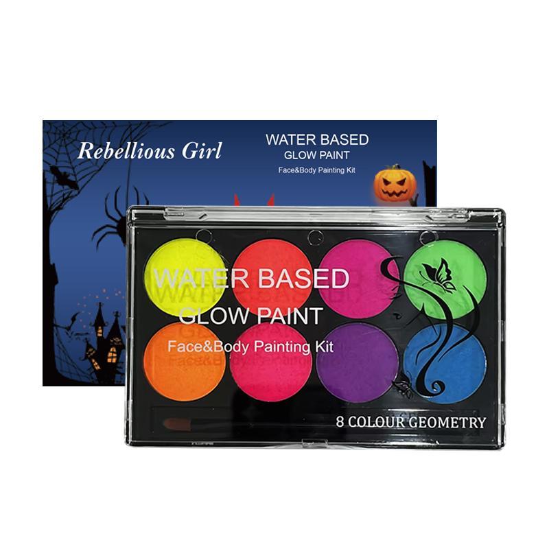 8 Color Glow in the Dark Face & Body Paint Palette, Neon Fluorescent Face Paint Palette, Face Body Paint Palette, Halloween Party Supplies 0
