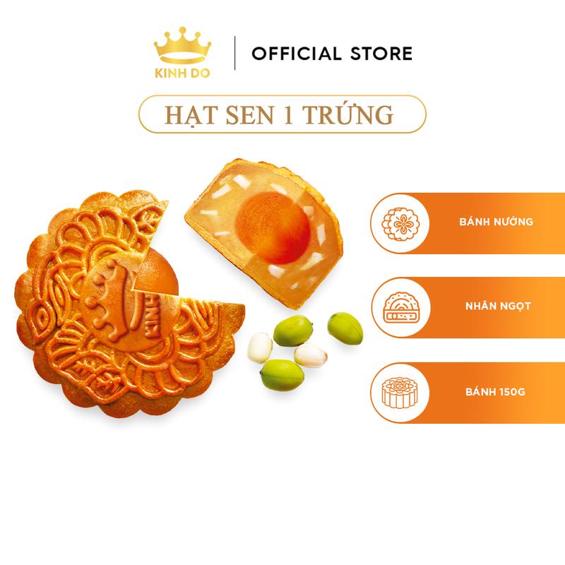 Bánh Trung Thu Kinh Đô - Bánh Nướng Nhân Ngọt 1 Trứng 150G Hạt Sen Đậu Xanh Khoai Môn Sầu Riêng Sữa Dừa Đậu Đỏ