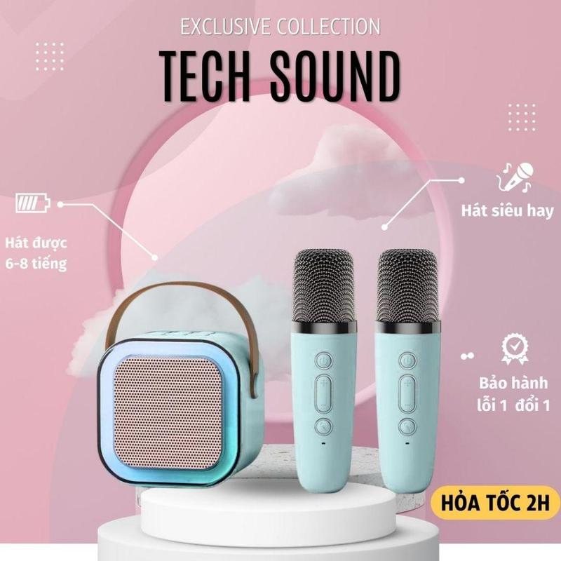 Bộ Loa Bluetooth Karaoke Mini K12 - Công Suất 10W - Có 2 Micro Không Dây - Hát Karaok Cực Hay Củ Loa Kem Nghe Nhạc
