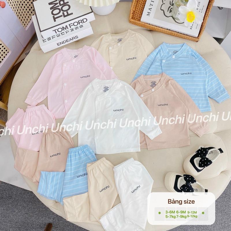  Bộ quần áo dài tay cài lệch UC petit mềm mại cho trẻ sơ sinh 0-9m   UNCHI CHỮ  UC001 