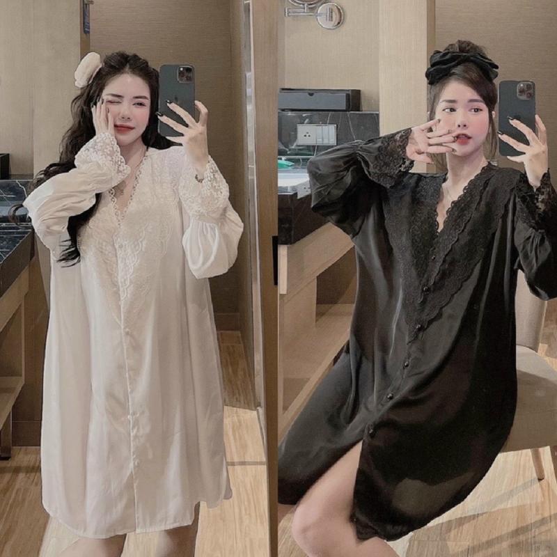  Đầm ngủ sơmi lụa latin đi chơi dạo phố thoải mái- Đầm sơmi ren Nữ Váy Nữ Váy Dress Váy Ngủ Women Đen 