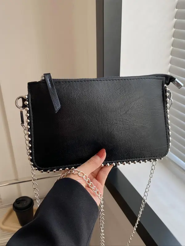 Women's Studded Decorated Crossbody Bag, Fashionable Solid Color Shoulder Bag for Daily Used, Casual Trendy Versatile High-quality Daily Commuting Bag, Ladies Purse 0