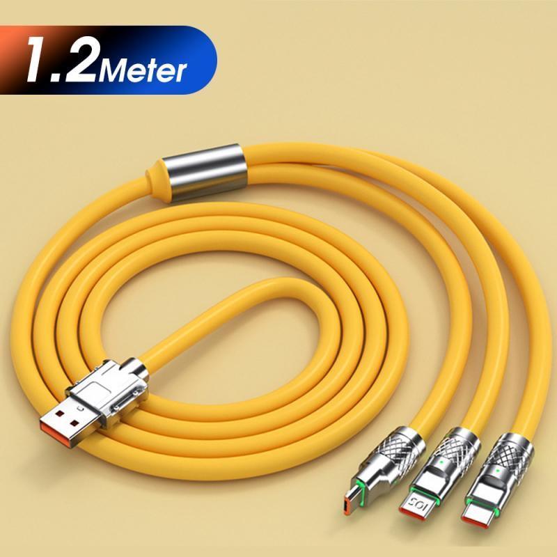 Dây Cáp Sạc Nhanh 120W 3 Đầu Sạc Bằng Hợp Kim Kẽm Và Silicon Dài 1m2 Chống Đứt, Chống Rối 7