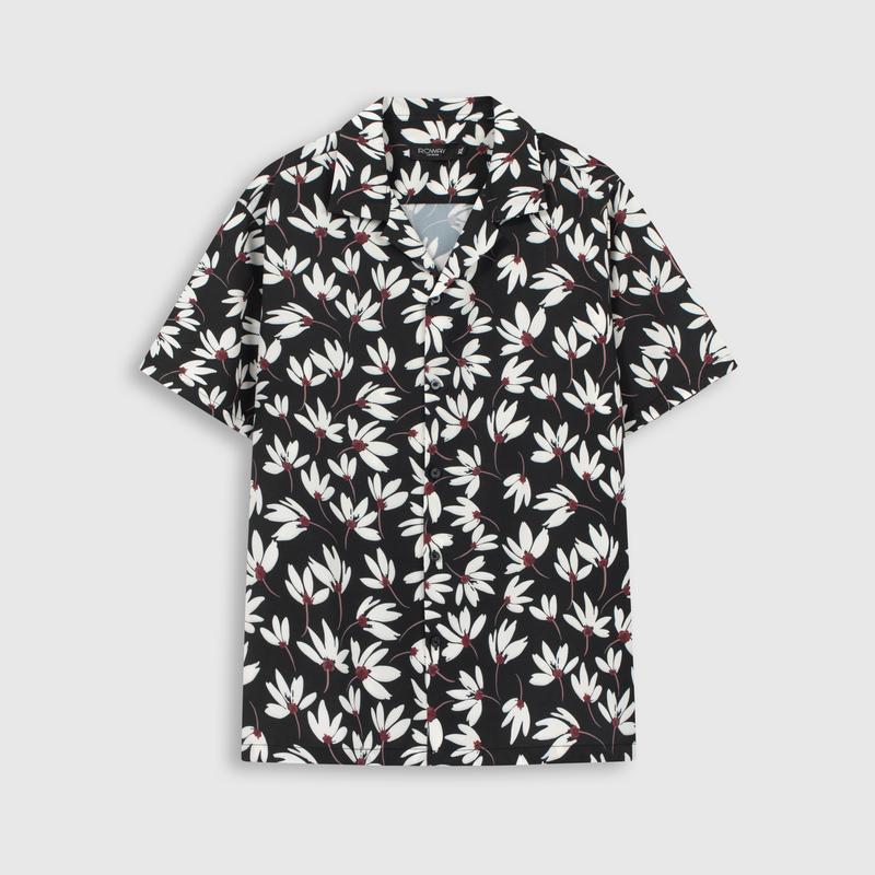  Áo sơ mi nam ROWAY họa tiết hoa trắng 