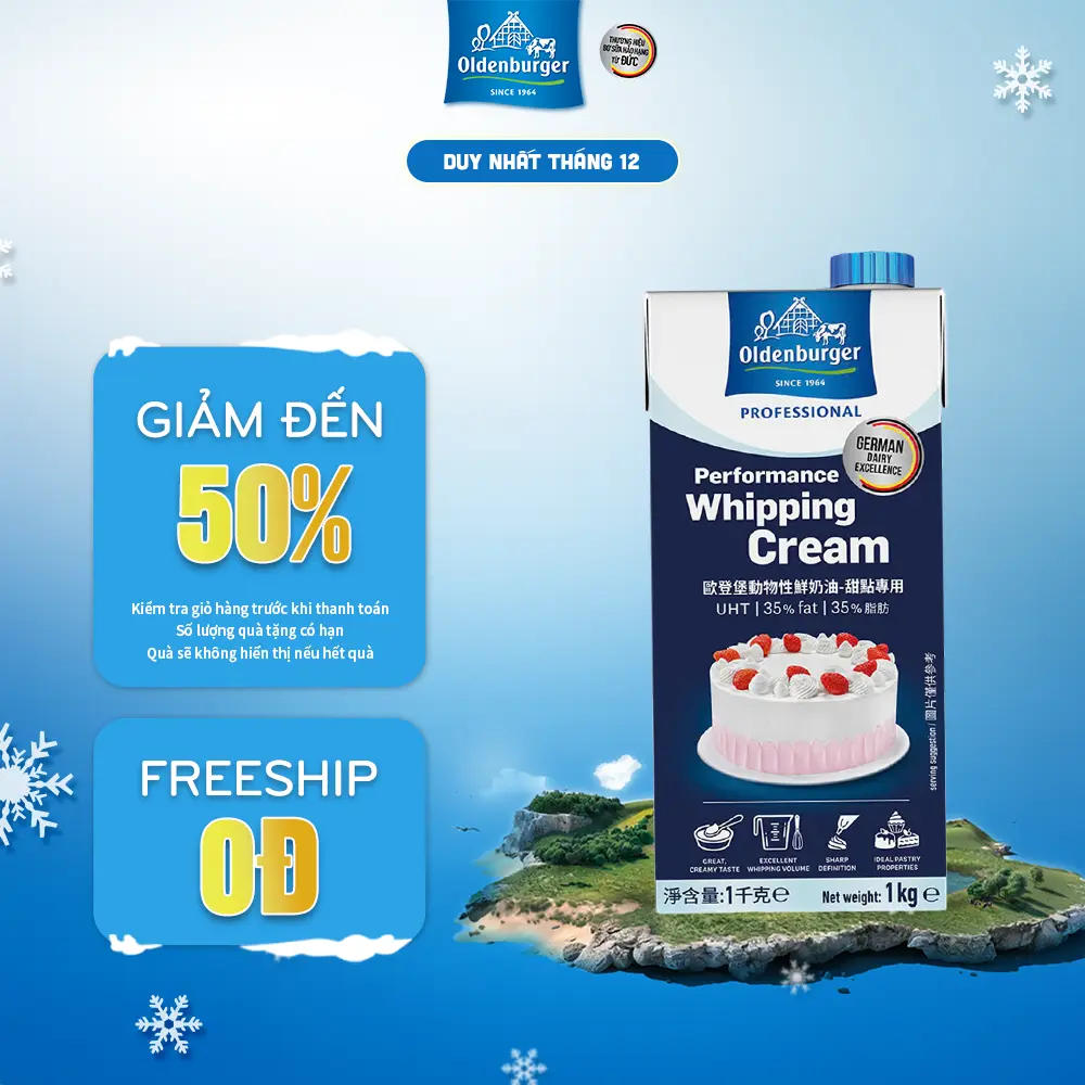 Kem sữa tươi tiệt trùng hiệu suất cao hiệu Oldenburger, 35% béo, (hộp 1kg)