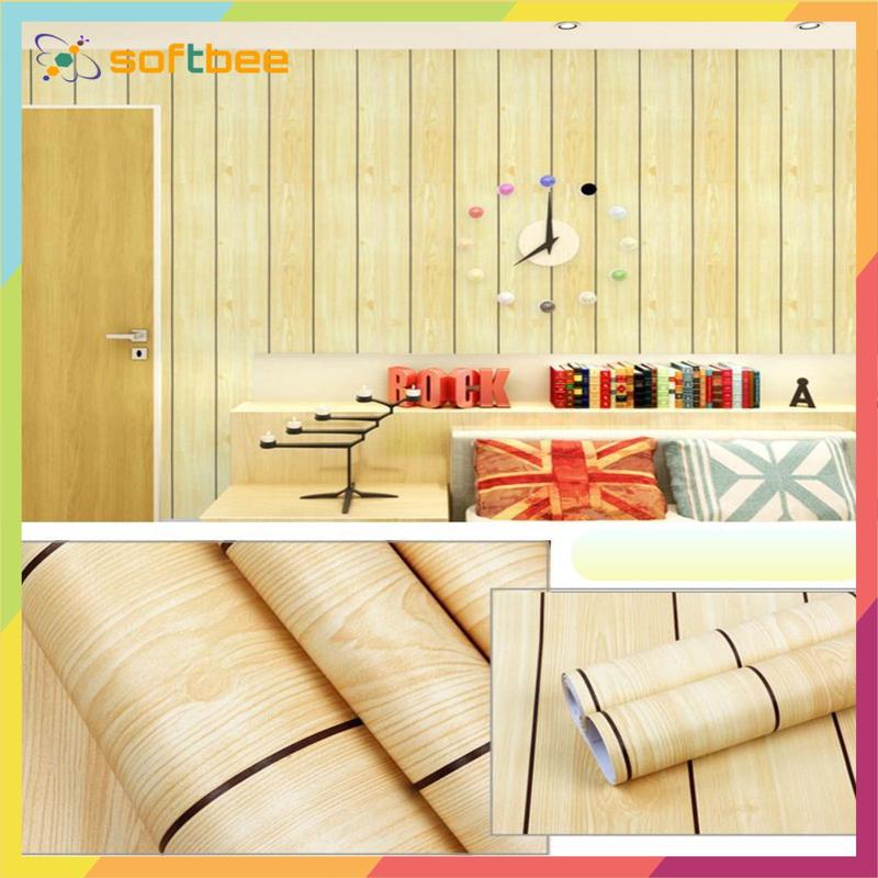  Giấy dán tường giả gỗ sọc nhạt chất liệu decal PVC kích thước 0.45m x 10m mỗi cuộn có sẵn keo mặt sau tường  thấm giấy  dán green  wallpaper 