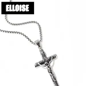 Elloise EN114 Kalung Silver salib Pria Wanita, Trendy, Rantai Titanium, Aksessories , Jewellry, Couple , Mewah ,Elegan, Anti Karat , Rantai Premium