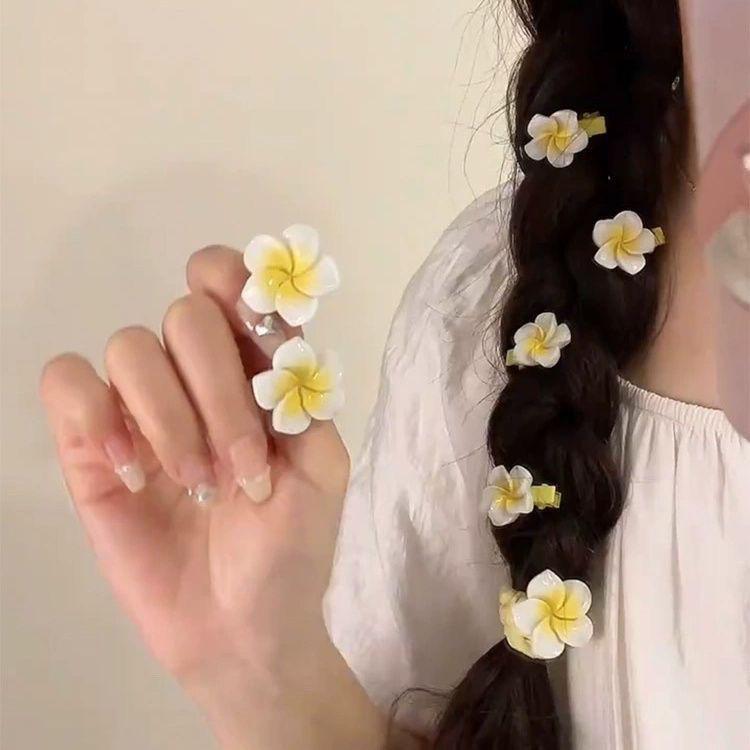 Product Introduction of Plumeria Small Hair Clip for Women 2025 New Fairy Pastoral Style Photo Side Bangs Duckbill Clip Hair Accessory Hairpin 9