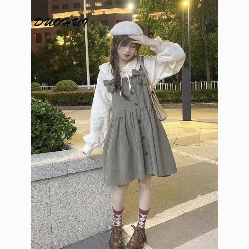 Tie Nơ Một Mảnh Duohui, Phong Cách Preppy Dáng Rộng Vừa Vặn, Dễ Phối Đồ, Dài Trung Bình Cho Nữ, Váy Phù Hợp, Hai Dây 6