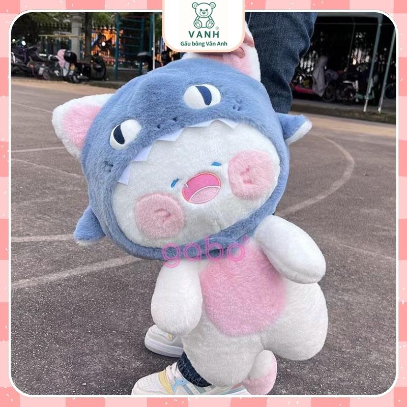 Gấu Bông Mèo Dudu mũ cá mập, Mèo đầu cá nón cởi được hàng Quảng Châu Thú Bông Thú Nhồi Bông Đồ Chơi Toy Phát Nhạc