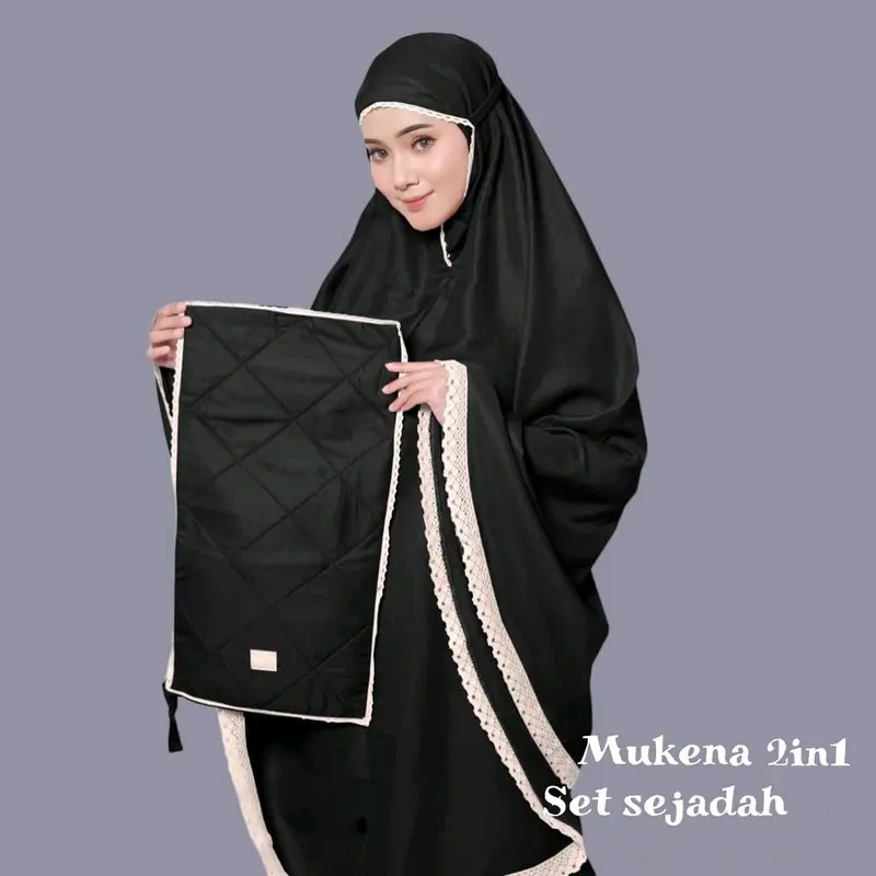 Mukena traveling 2 in 1 katun mikro,Mukena leona,polos dewasa Lembut Muslim Sajadah Atasan 3