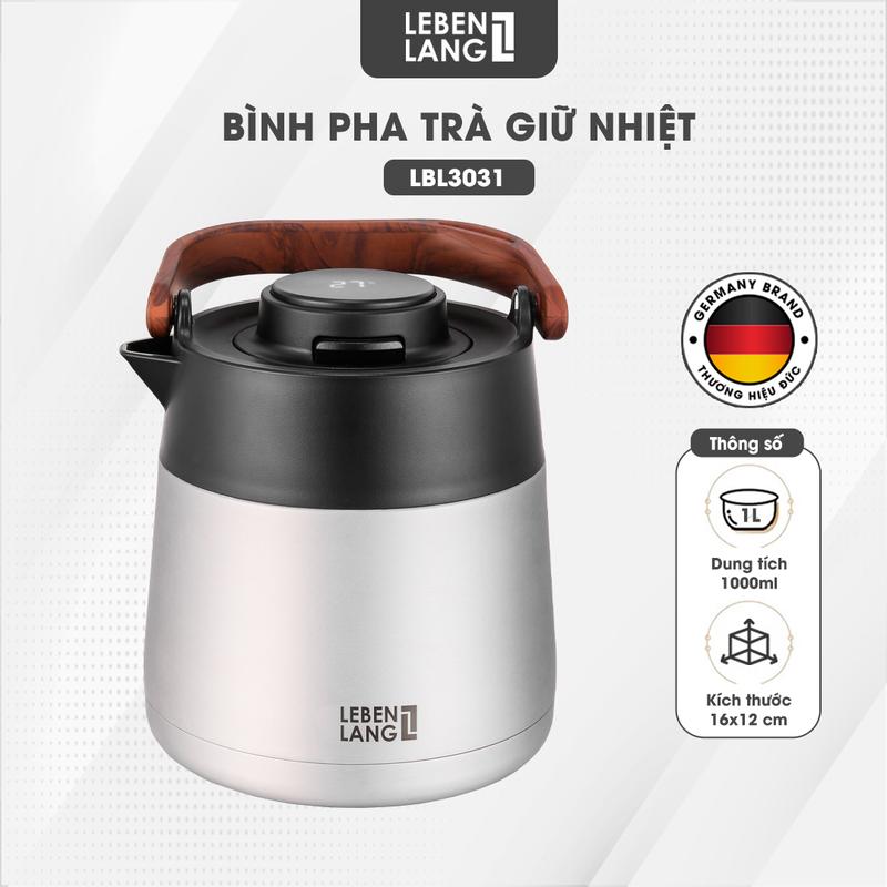 Bình trà giữ nhiệt có lọc trà Lebenlang LBL3031 dung tích 1L hiển thị nhiệt độ - Hàng chính hãng