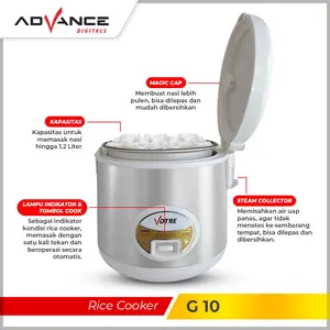 Votre G-10 Rice Cooker Listrik Ukuran 1.2 Liter Steam Collector - Garansi 1 Tahun warna Putih Wadah kokoh penanak  nasimurah rice  cooker mejikom