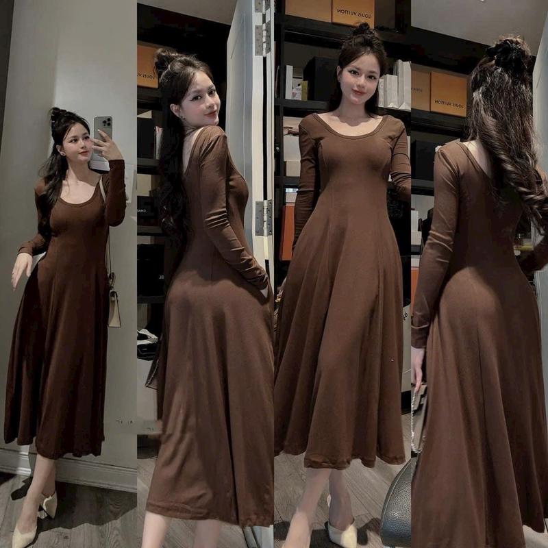  Đầm bầu baby  cổ vuông thời trang quyến rũ cho mẹ bầu len tăm co giãn 