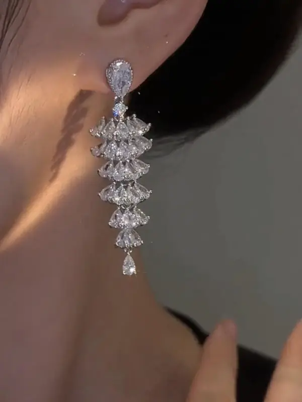 Women's Elegant Artificial Crystal Decor Dangle Earrings, Exquisite Trendy Drop Earrings, Fashionable Jewelry for Women for Daily & Party Decoration 0