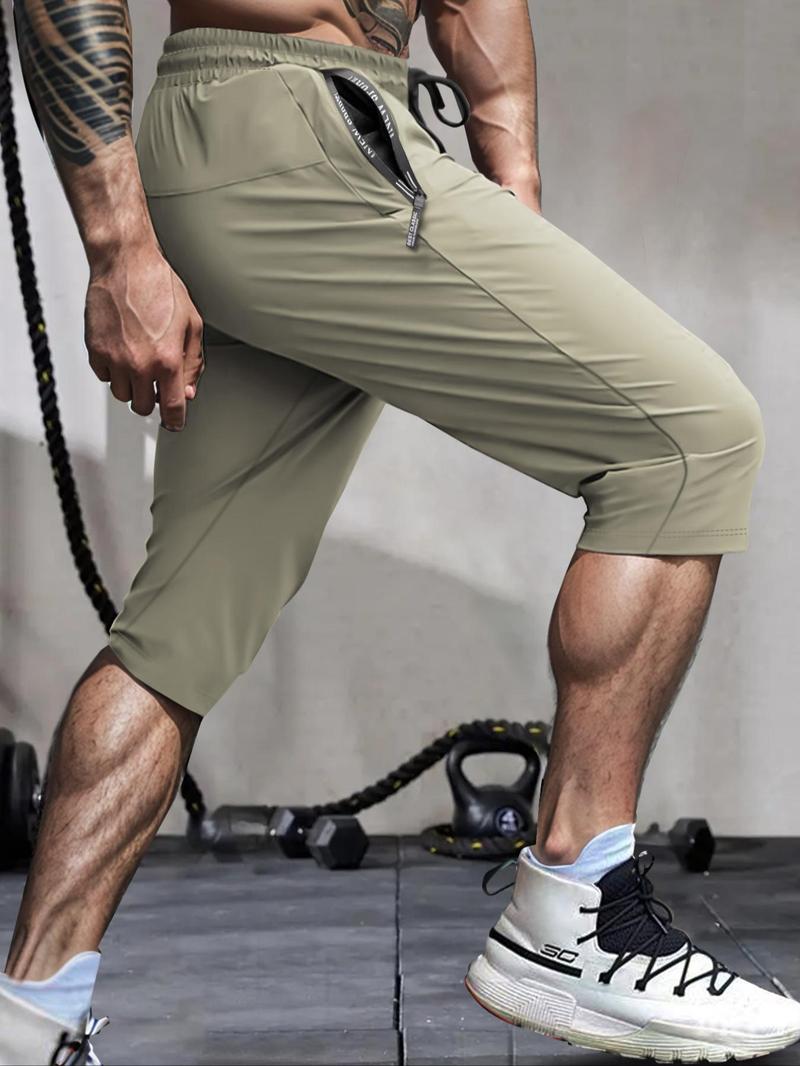 Product Introduction of Men's Solid Color Drawstring Waist Zipper Pocket Shorts, Regular Fit Casual Breathable Comfortable Shorts for Summer, Men's Bottoms for Gym Workout Running 8