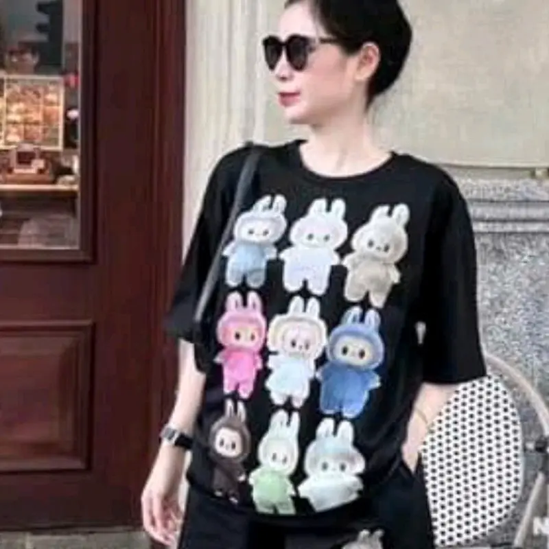 Đồ bộ Labubu thun cotton su 3158 quần đùi short hình in 5D y ảnh free size dưới 65kg nhiều mẫu 8