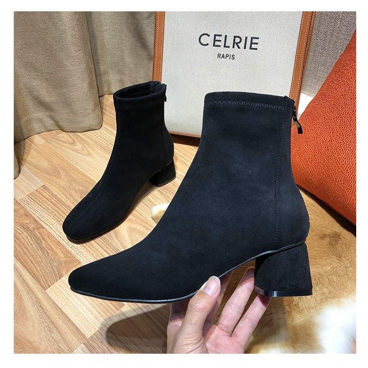 Boot nữ cổ thấp gót vuông 5cm. giày bốt nữ da lộn xịn, lót nhung mịn.