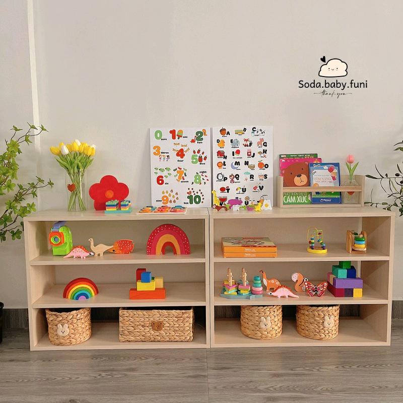 Kệ gỗ đựng đồ chơi cho bé,giá sách để sàn decor phòng ngủ,góc học tập 80 x 64 x 17