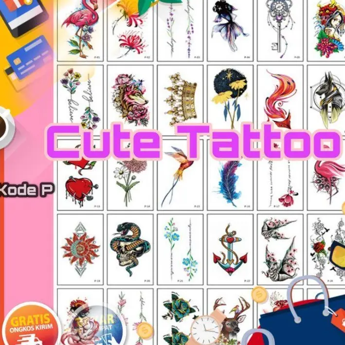 Tato Temporer Imut Kecil bunga 10x6cm set P FREE STIKER TATO RANDOM