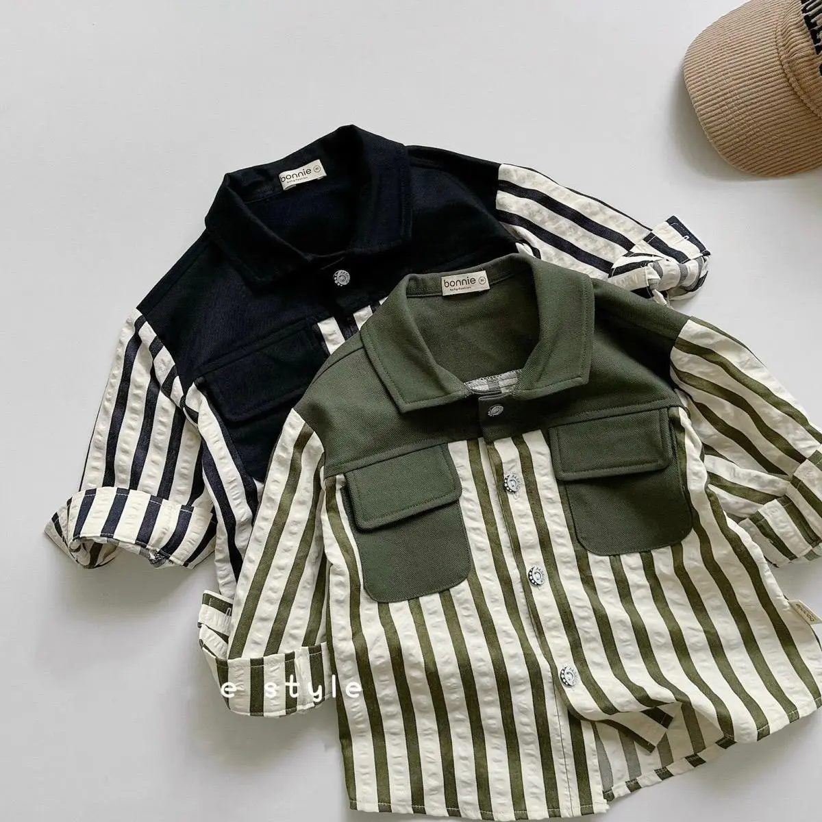 [CAMVAN KID] Áo sơ mi dài tay kẻ phối túi chất thô mềm size cho bé  9-27kg