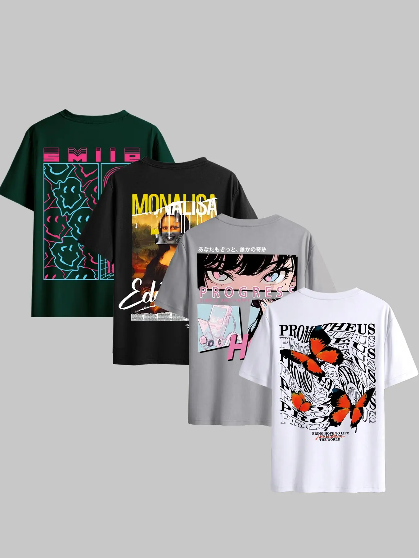 Men's Figure & Butterfly & Letter Print Round Neck Tee, Casual Fashion Regular Fit  Short Sleeve T-shirt for Daily Wear, Menswear for Summer