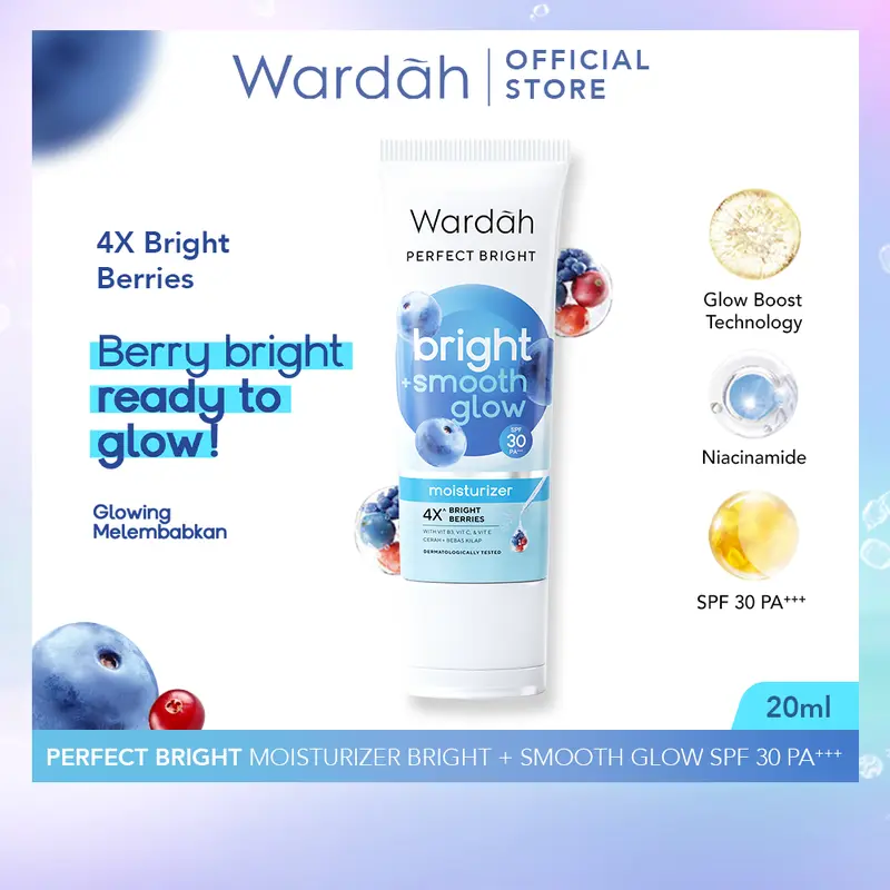 WARDAH Perfect Bright Moisturizer Bright + Smooth Glow SPF 30 PA+++ 20 ml - Pelembab untuk Kulit Glowing - Mencerahkan, Melembabkan, Melembutkan, dan Melindungi Kulit - Skincare 0