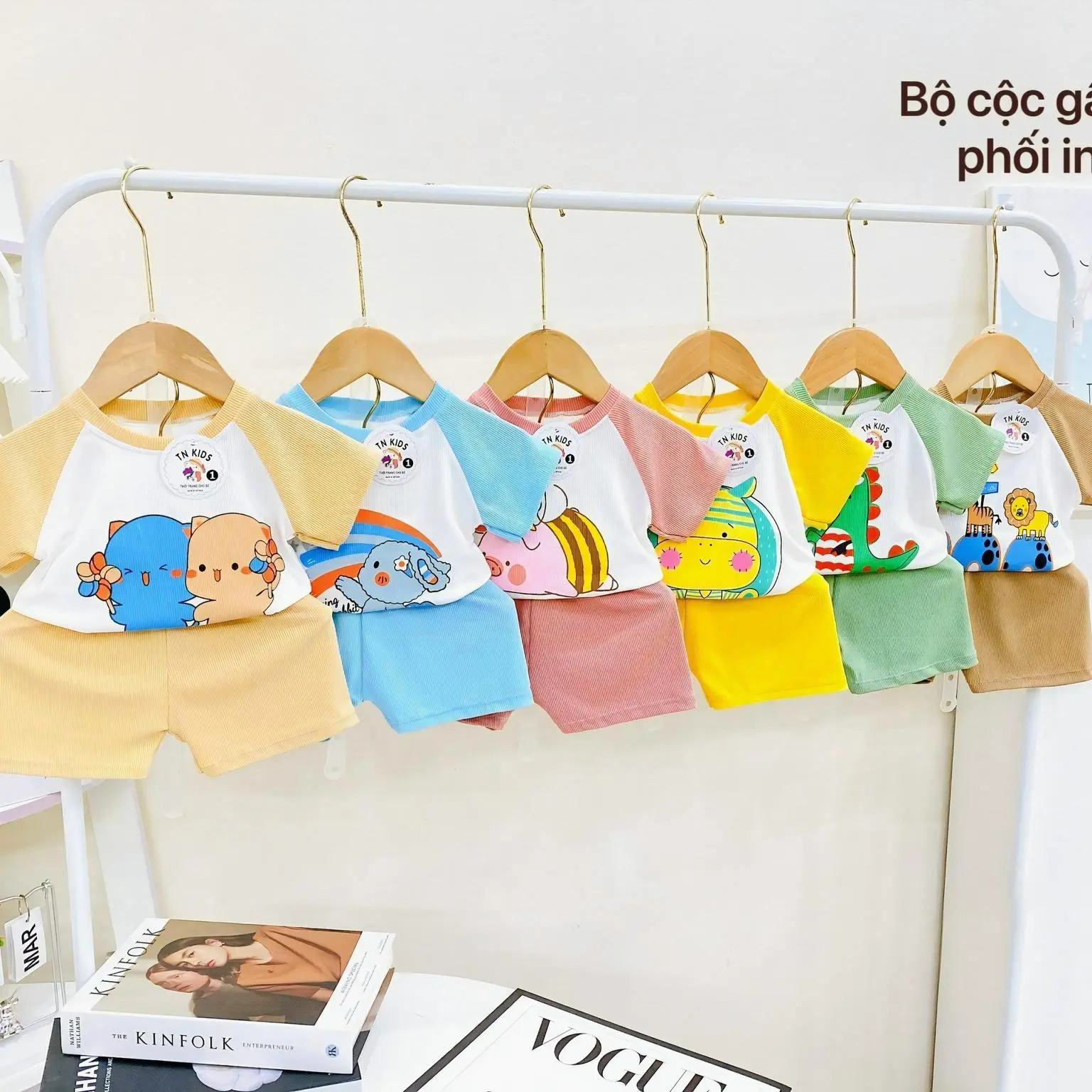 Combo 5 bộ quần áo cộc tay chất tăm lạnh cho bé trai và bé gái ( 4-16kg ) - T1 quanthun  lanh