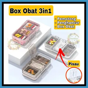 Tempat Obat 3in1 Pemotong Penghancur Traveling Box Obat Portable 0988