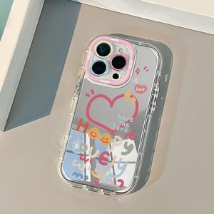 Funda para Teléfono Espejo de Corazón Adorable para Niña para iPhone 11 12 13 14 15 Pro Max Cubierta Trasera Antigolpes Diseño de Dibujos Animados Lindo Regalos de Festival para Pareja Amigos Familia Tú Mismo